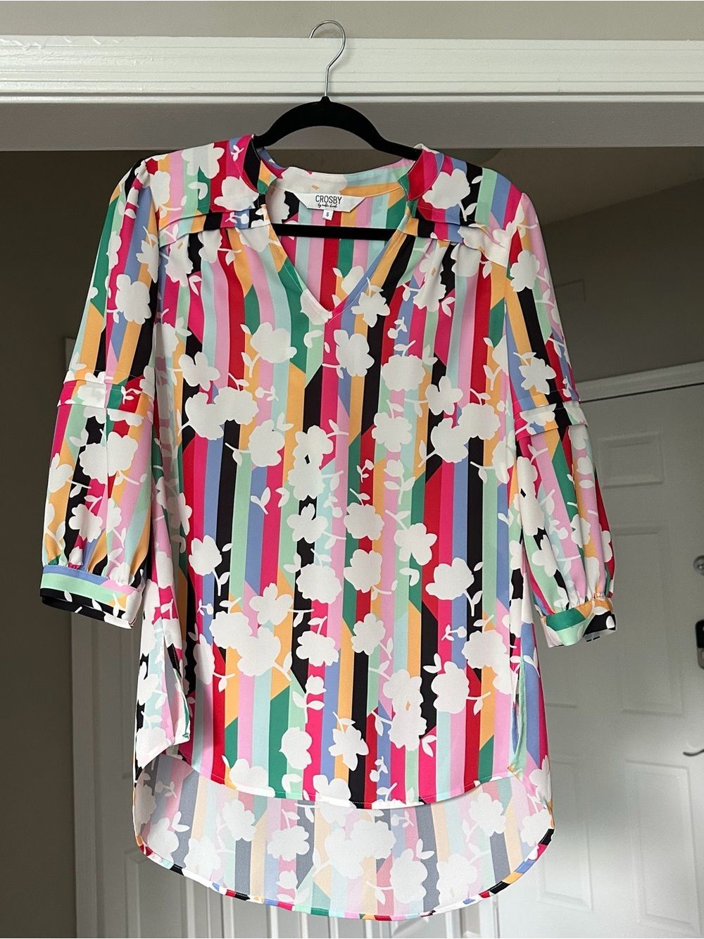 CROSBY by Mollie Burch Multicolor Stripe & White Floral V-Neck Tunic